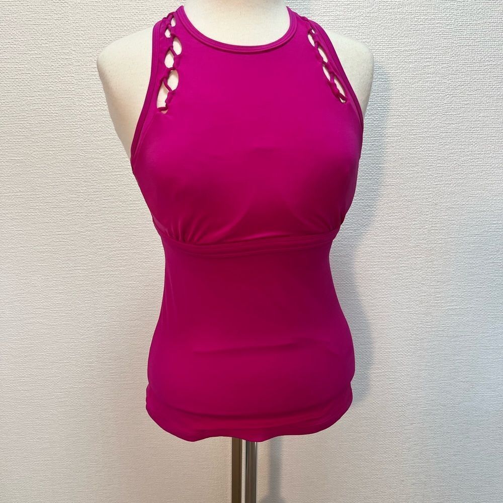 Athleta High Neck Bra Cup Loop Tankini Top Clematis 34D/DD - Picture 2 of 10